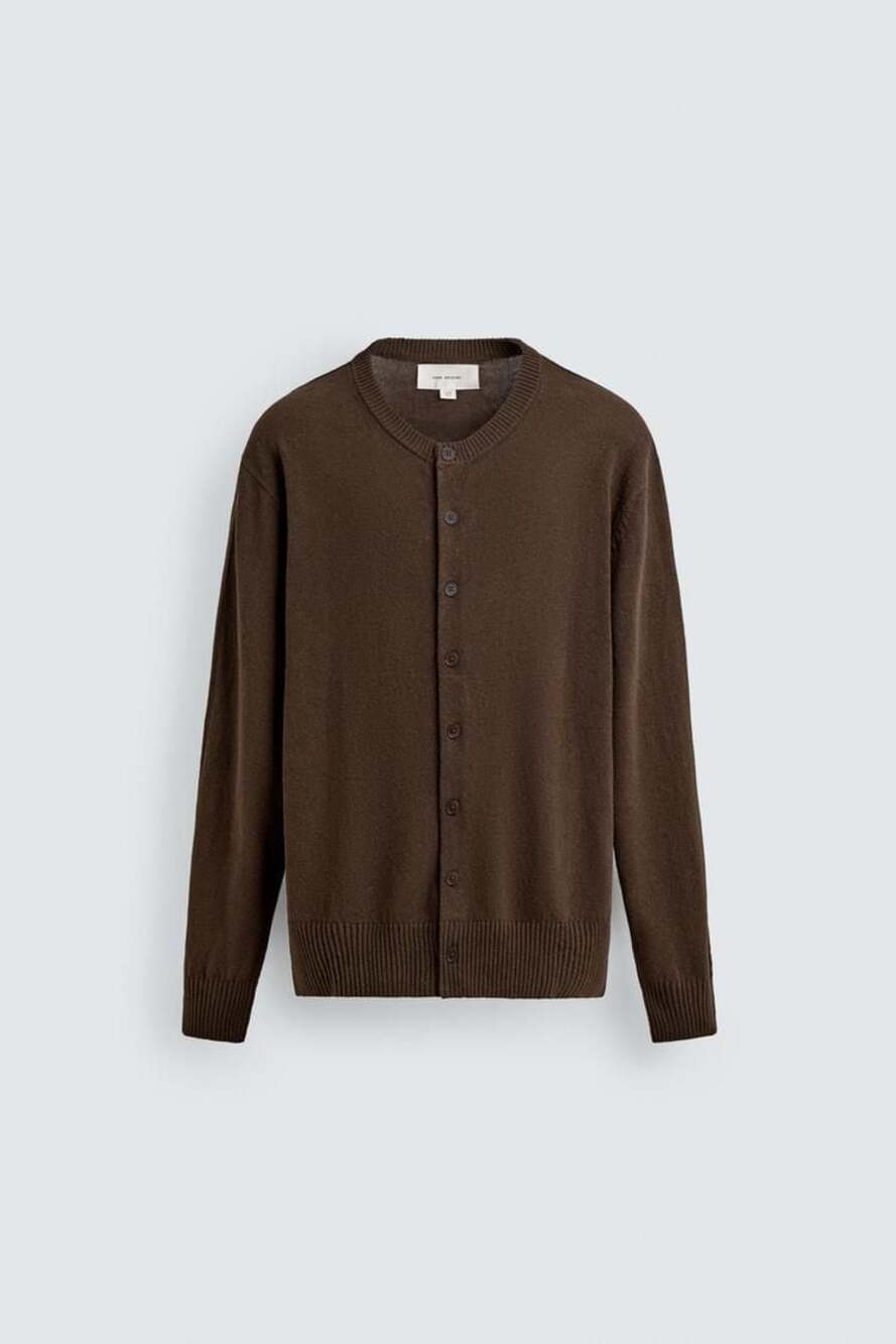 Zara Origins Linen Cotton Blend Cardigan Brown Size XL